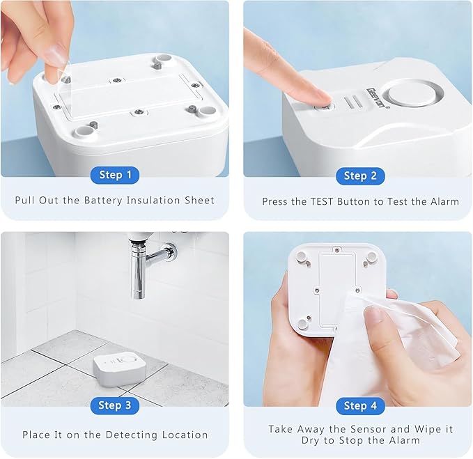 Geevon 2 Pack Water Leak Detectors for Home, 100dB Water Sensor Alarm Flood Leakage Detection Devices for Bathroom, Basements, Laundry Rooms, Kitchen, IP56 Waterproof(Battery＆Screwdriver Included) - Image 7