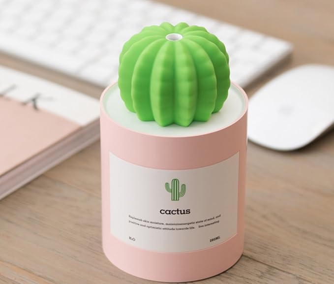 Mini Humidifier, 280ml USB Cool Mist Portable Cactus Air humidifier, Ultra-Quiet Operation for Bedroom Home Office Yoga Car Travel(Pink) - Image 3