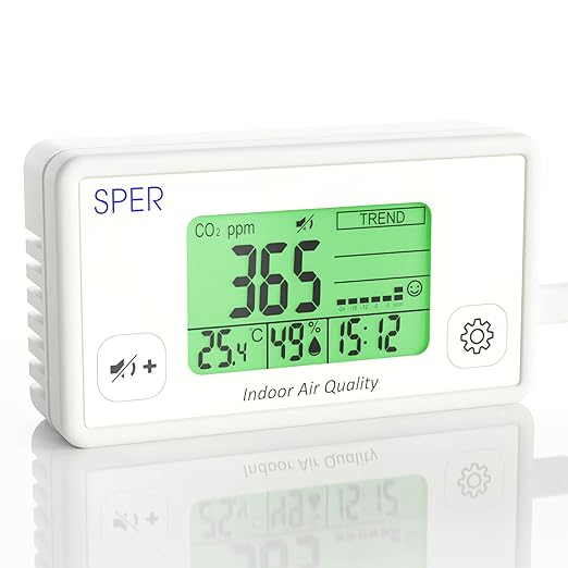 Sper Scientific Digital Indoor Air Quality Meter Monitor 800052 w/NDIR CO2 Sensor - CO2, Temperature & Humidity Meter w/Time & Large Color Coded Display for Home, Office, School & Hotel Room - 4 pc by SperScientific