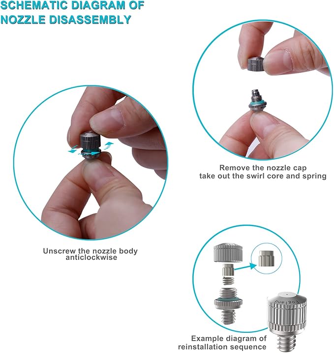 Fogland Misting Nozzles for Cooling System:35pcs Clogging-Prevent Cleanable Stainless Steel Mist Nozzles 0.024" Orifice 10/24 UNC for Patio Garden Trampoline - Image 7