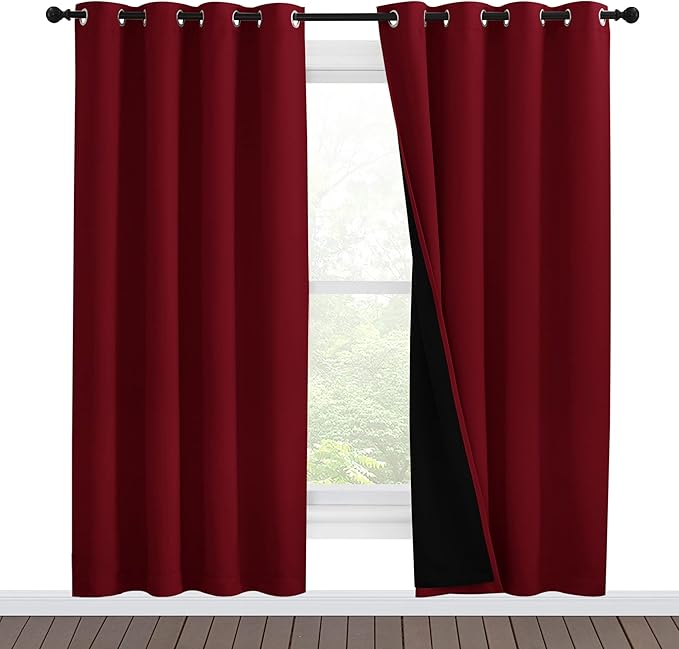 NICETOWN Living Room Completely Shaded Draperies, Privacy Protection & Noise Reducing Ring Top Drapes, Black Lined Insulated Window Treatment Curtain Panels(Burgundy Red, 2 Pieces, W55 x L78) by NICETOWN