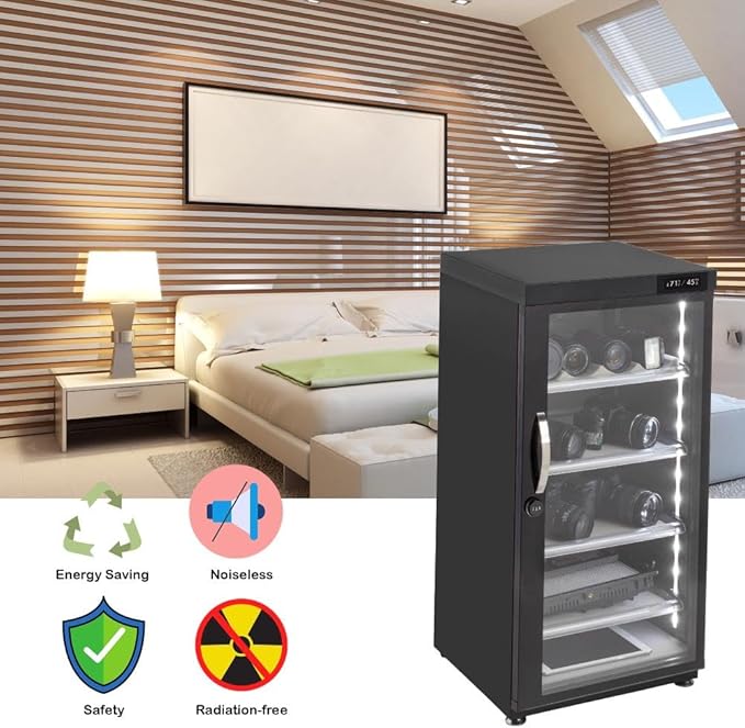 125LT Electronic Dry Cabinet for Camera, Lens & Electronics – Silent Dehumidifying Storage, Touchscreen Humidity Control (60‑35% RH), 4 Adjustable Shelves, LED Light, Lock, Energy Saving - Image 3