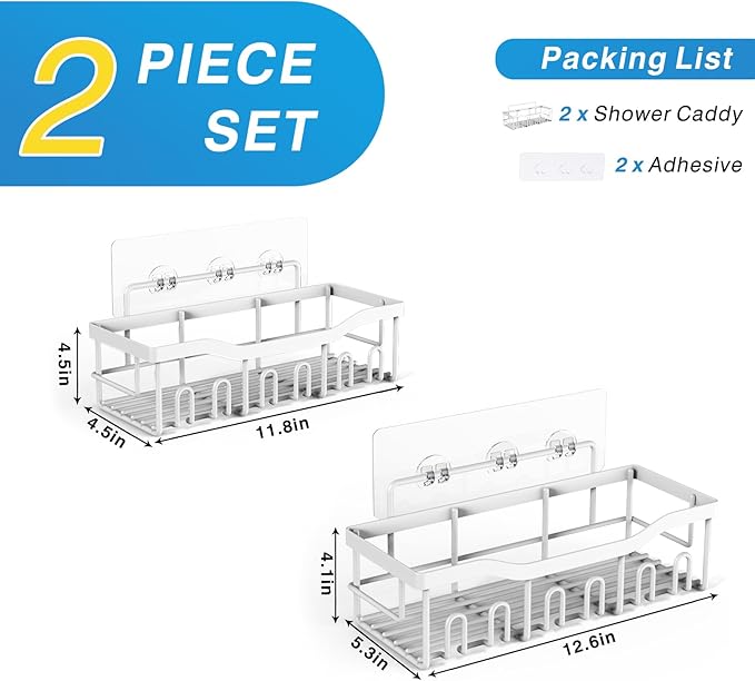 Shower Caddy 2 Pack,Adhesive Shower Organizer for Bathroom Storage&Home Decor&Kitchen organizers and storage,No Drilling,Large Capacity,Rustproof Stainless Steel Bathroom Organizer,Bathroom Decor Sets - Image 7