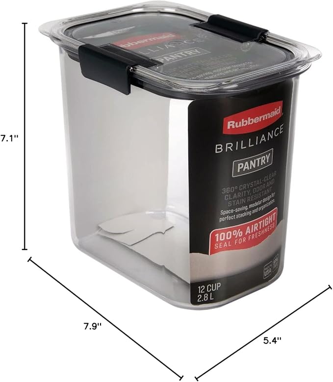 Rubbermaid Brilliance 12-Cup Airtight Food Storage Container, Perfect for Pantry Staples, Clear/Grey - Image 11