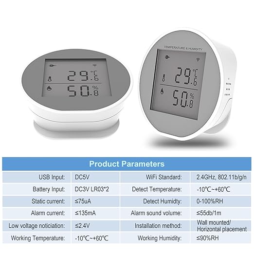 Wengart WiFi Temperature Humidity Sensor WSD400H,2.4GHz Tuya App,Indoor LCD Thermometer Hygrometer,Compatible with Alexa,Google Assistant - Image 4