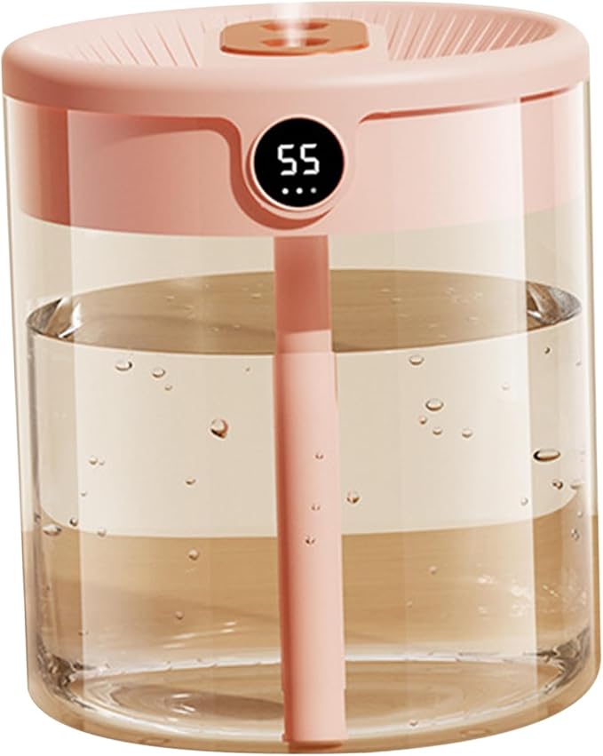 2L Double Nozzle Air Humidifier Double Spray Humidifier, Large Humidifier with LCD Display, Almost Silent Bedroom Humidifier for Dry Skin, Oil Diffuser with Night Light (Pink) by Unknown