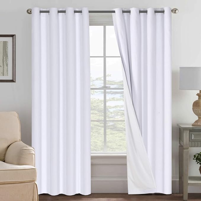 H.VERSAILTEX White Blackout Curtains, Thermal Curtains 96 inches Long 100% Blackout Textured Linen Look Curtain Draperies Anti-Rust Grommet Drapes, 2 Panels, Bright White by HVERSAILTEX
