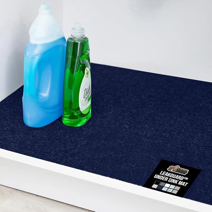 GORILLA GRIP LeakGuard Non-Adhesive Under Sink Mat for Kitchen Cabinet, Waterproof Quick Dry Shelf Liner, Durable Absorbent Felt Mats for Bathroom Sinks, Cabinets, Dresser, Easy to Trim, 24x24 Navy by GorillaGrip