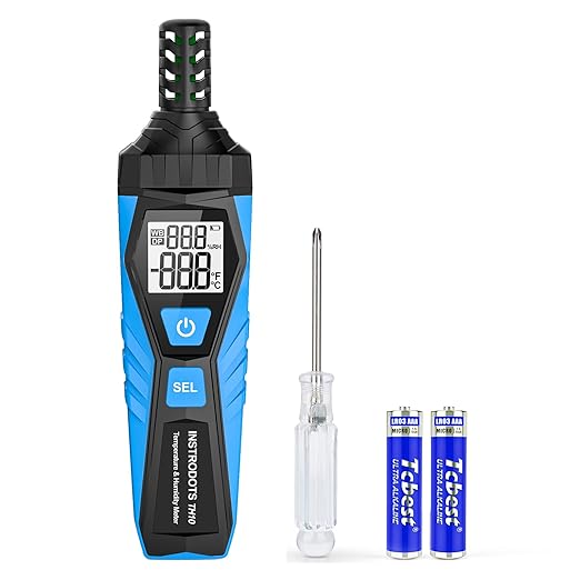 Temperature Humidity Meter - Handheld Thermometer Hygrometer with Ambient, Dew Point, Wet Bulb, High Precision Wet Bulb Thermometer, Dual Display Temperature & Humidity with LCD Backlight by Instrodots