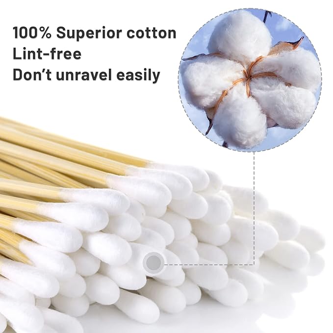 1000PCS 6" Cotton Swabs in Storage Box - Long Cotton Swab with Bamboo Sticks - Lint Free, Highly Absorbent Single Tipped Applicators for Makeup, Pet Care, Home Cleaning - Image 3