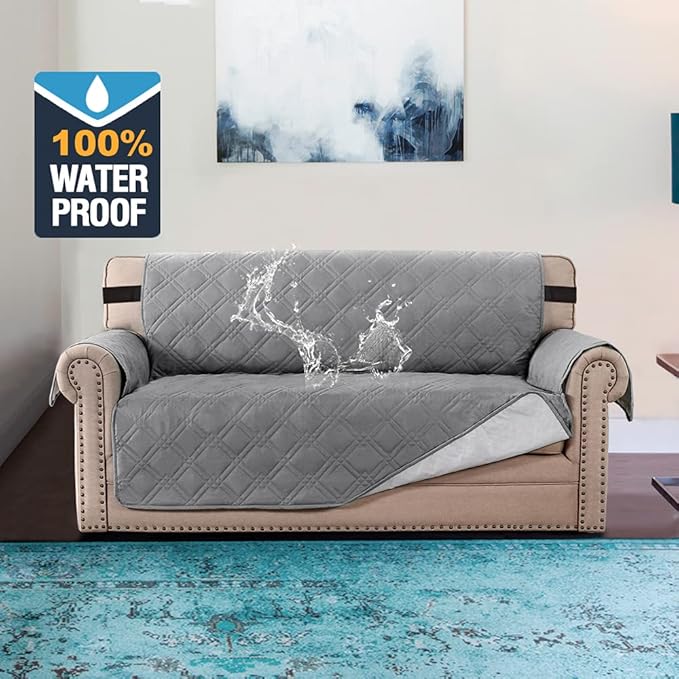 H.VERSAILTEX 100% Waterproof Sofa Slipcover Washable Loveseat Cover for 2 Cushion Cover Non-Slip Furniture Protector with Silicone Backing Couch Cover for Pets (Oversized Loveseat, Dove Grey) - Image 2