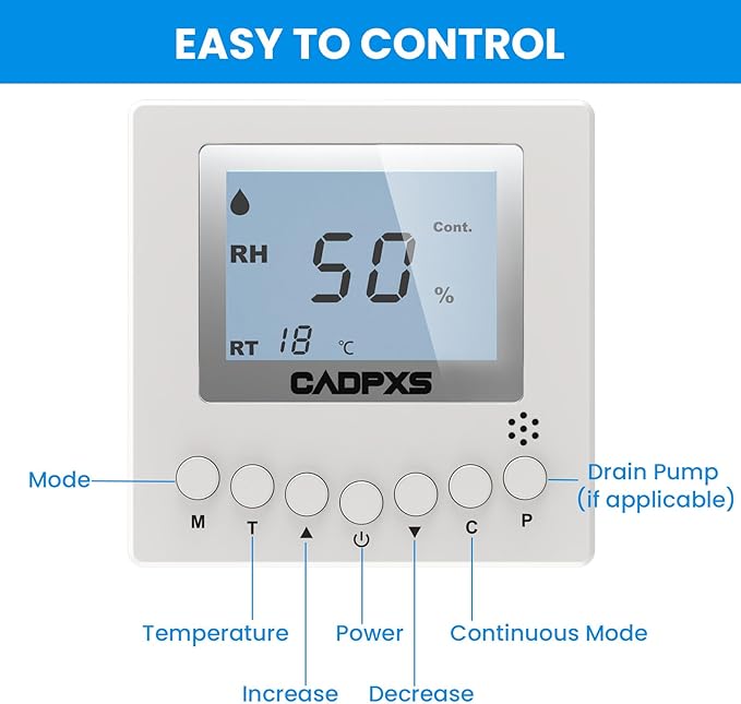 CADPXS Remote Controller for Remois X70 / XP70 / X125 / XP125 / X145 / XP145 Basement/Crawl Space Dehumidifier - Digital Humidity & Temperature Control, 25ft Cable, Adapt The Humidity Level - Image 7
