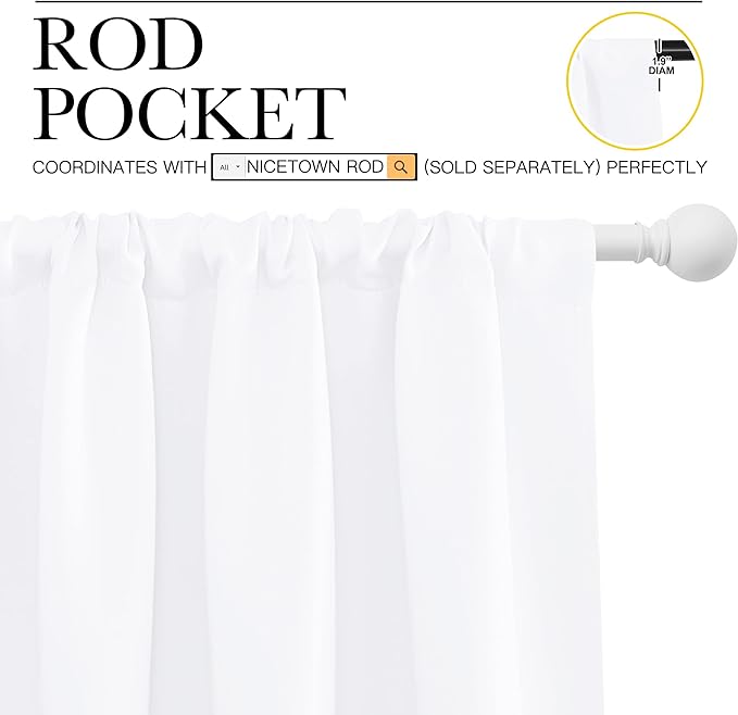 NICETOWN White Curtains, 50% Light Blocking Curtain Panels for Bedroom, Home Decoration Easy-Care Solid Rod Pocket Draperies/Drapes, Window Covering for Kitchen (2 Panels, 70 by 63, White) - Image 3