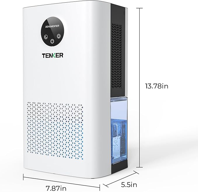 TENKER Dehumidifier for Home, 77 OZ Water Tank (1000 sq.ft) Dehumidifiers, Quiet Dehumidifier with Sleep Mode, Auto Shut Off, 7-Color LED Light for Closet Bedroom Bathroom Basement RV, White - Image 8