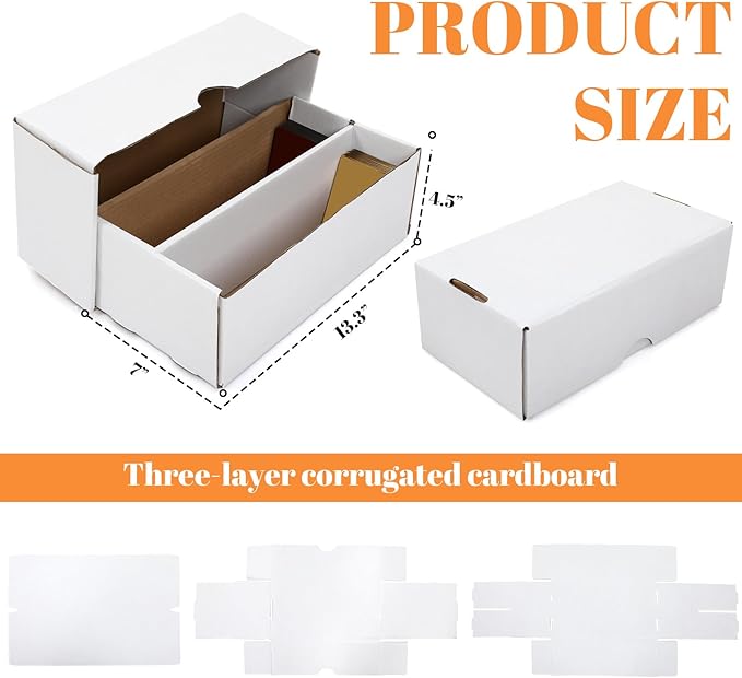 Yexiya 2 Pack 1600 Count Trading/Gaming Card Storage Box 2 Row Cardboard Storage Boxes for Gaming Cards Baseball Football Basketball Hockey Sports Collecting Supplies, White - Image 3