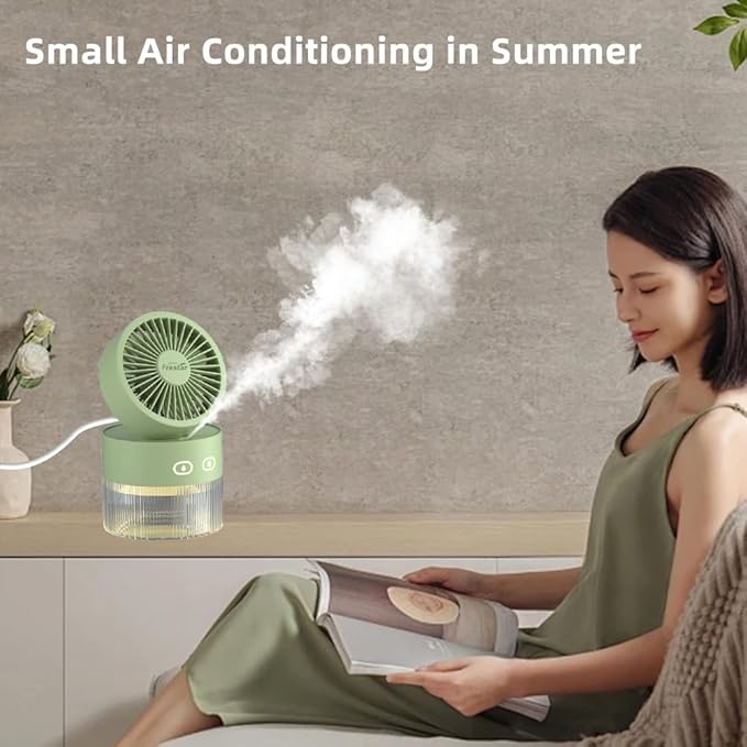 Personal Cooling Fan and Small Air Humidifier 350ml with LED Night Light, Desktop USB Charging Humidifier and Fan 3 in 1 for Office and Small Room, No Battery (Green) - Image 4