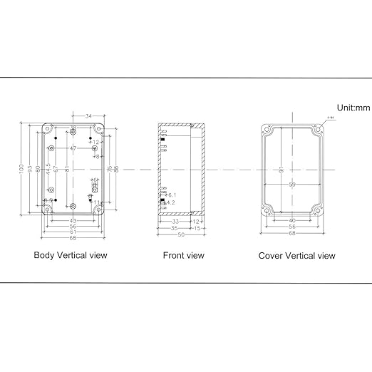Junction Box, Zulkit Project Box IP65 Waterproof Outdoor Box ABS Plastic Electrical Boxes Electronic Enclosure Black 3.94 x 2.68 x 1.97 inch (100X68X50mm) (Pack of 2) - Image 7