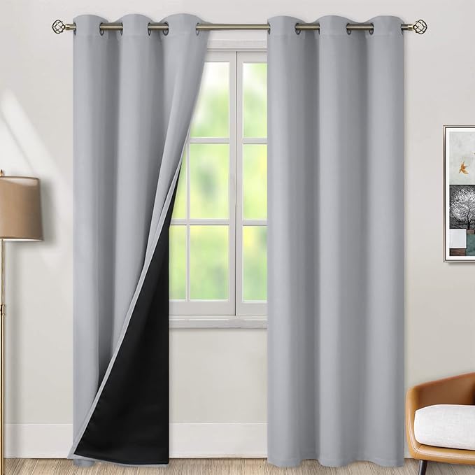 BGment 100% Blackout Curtains for Bedroom with Black Liner, Thermal Insulated Thick Double Layers Total Light Blocking Grommet Window Curtains 84 Inch Length 2 Panels Set (42 x 84 Inch, Light Grey) by BGment