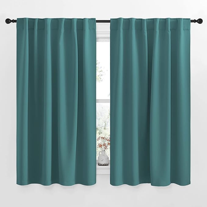 NICETOWN Bedroom Curtains Blackout Panels - (Sea Teal) 52 inches x 63 inches, Double Panels, Thermal Insulated Rod Pocket/Back Tab Blackout Curtains for Dining Room Window by NICETOWN