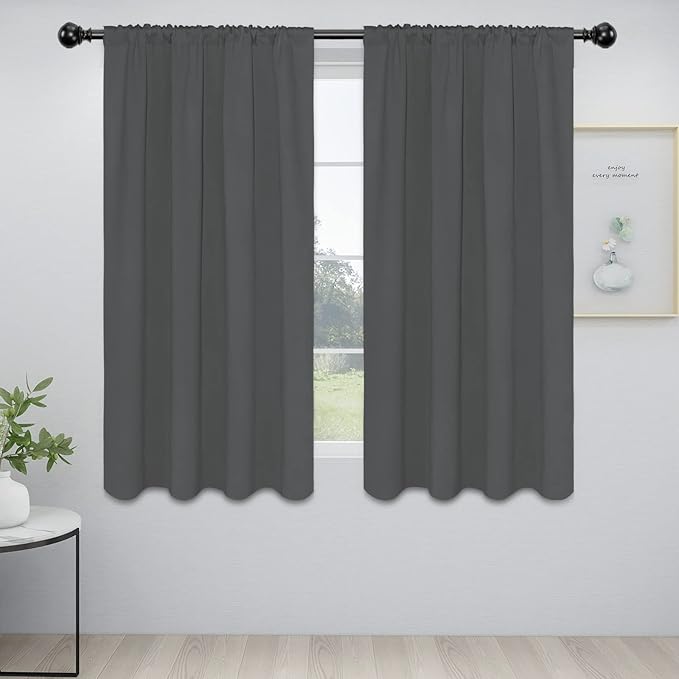 Easy-Going Rod Pocket Blackout Curtains for Bedroom, Room Darkening Window Curtains for Living Room, Thermal Insulated Noise Reduction Solid Window Drapes, 2 Panels(42x63 in, Gray) by Easy-Going