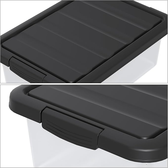 Vcansay 14 Quart Plastic Clear Latching Storage Container, Frosted Stackable Bin with Black Lid, 2 Packs - Image 3