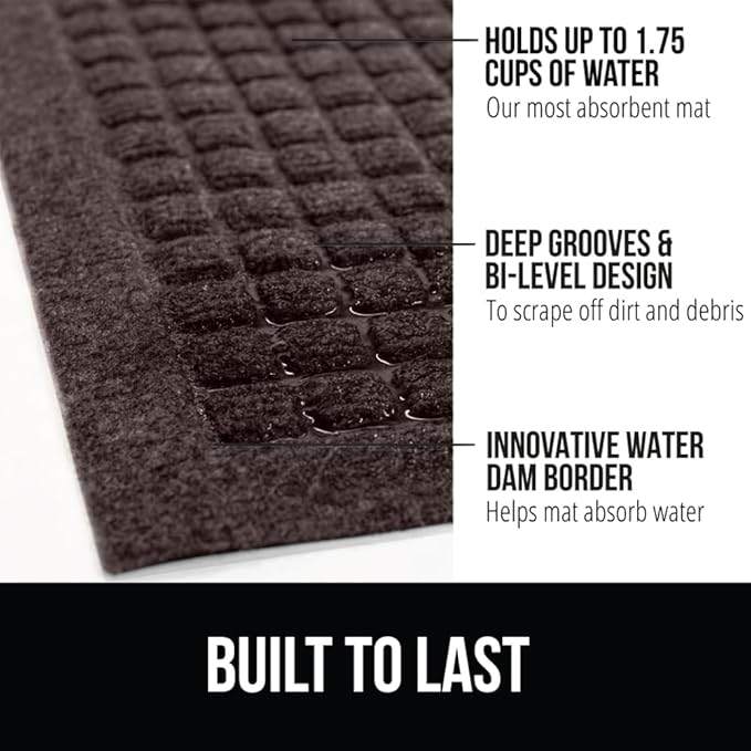 GORILLA GRIP Front Door Mat, Indoor Outdoor Ultra Absorbent HydroAbsorb Doormat, Absorbs Up to 1.7 Cups of Water, Stain and Fade Resistant, Rubber Backing Doormats, Captures Dirt, 29x17 Coffee - Image 2