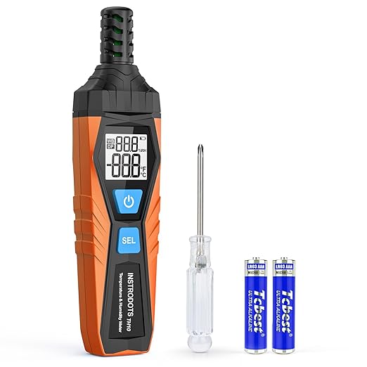 Temperature Humidity Meter, High Precision Thermometer Hygrometer with Ambient, Dew Point, Wet Bulb Thermometer, Dual Display Temperature & Humidity with LCD Backlight, TH10 by Instrodots