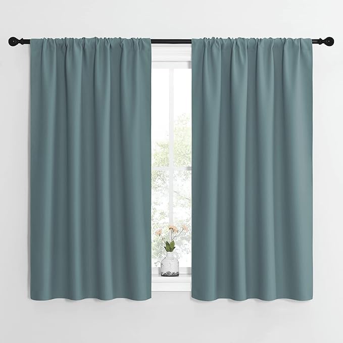 NICETOWN Greyish Blue Blackout Curtains Panels for Window, Thermal Insulated Rod Pocket Blackout Drapes/Draperies for Living Room (2 Panels, W42 x L54 inches) by NICETOWN
