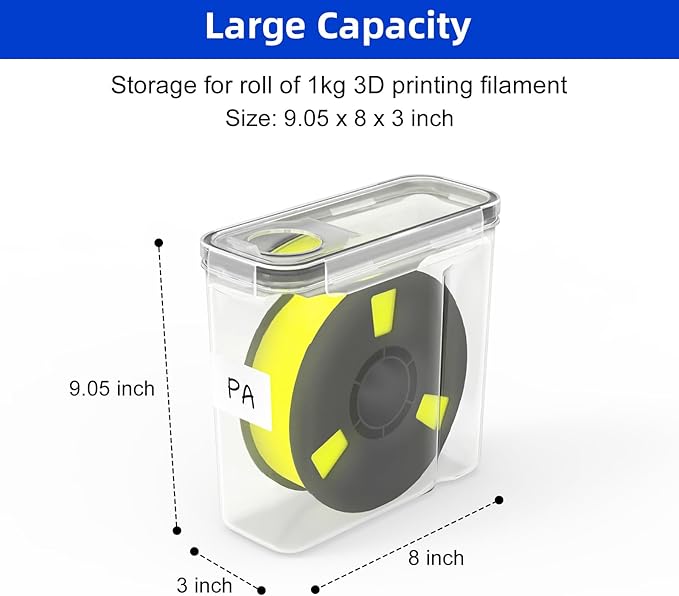 Filament Storage Box - 4 Pack 3D Printing Filament Container with Thick Silicone Seal, Dust-Proof Reusable Organizer with Writable Labels for 1.75mm PLA, ABS, PETG, TPU, PA (9.05"×8"×3") - Image 3
