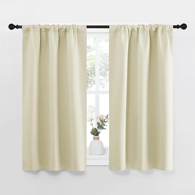 NICETOWN Kitchen Curtains, Short Blackout Curtains & Drapes, Small Window Draperies for Dining Room, Cupboard (Beige, 34 in x 45 in (W x L), Set of 2) by NICETOWN