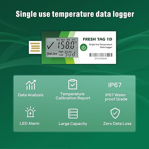 Freshliance Temperature Data Logger with LCD Display, Single Use USB Temperature Recorder with 30000 Points, Auto PDF CSV Report 30Days Cold Chain Transportation Storage, Fresh Tag 1D, 1Pack - Image 7