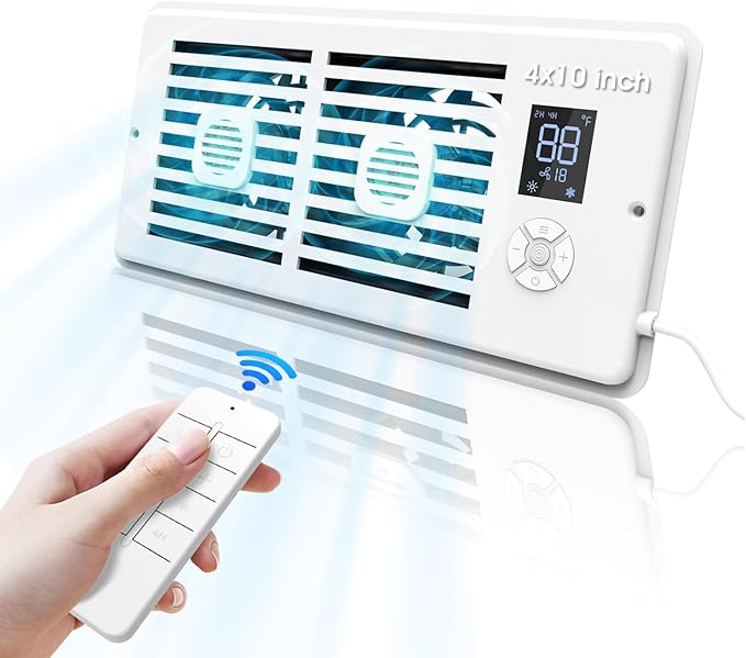 Register Booster Fan,10-Speed Smart Thermostat AC Vent Fan with Timer Setting and Aroma Function, Air Vents Fans & Heating for Wal (White, 4" x 10") by Estensoe
