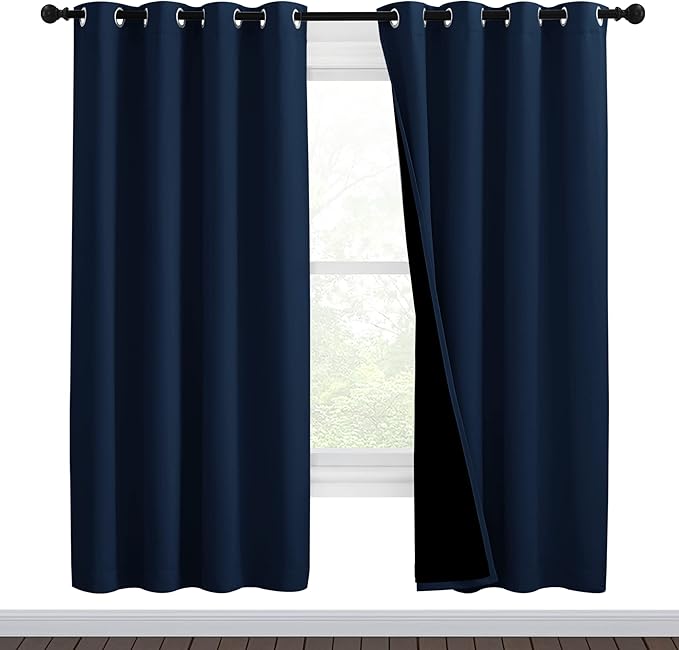 NICETOWN Complete 100% Blackout Curtain Set, Thermal Insulated & Energy Efficiency Window Draperies for Guest Room, Full Shading Panels for Shift Worker and Light Sleepers, Navy Blue, 46W x 72L, 2 Pcs by NICETOWN