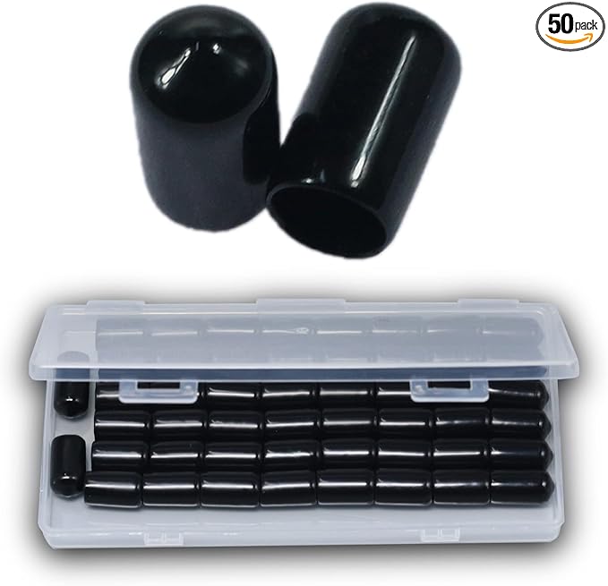 Acocony 3/8 Inch Rubber Cap Round 9.5 mm Rubber End Caps PVC Flexible Protector Plastic Plugs for Round Holes Black Pack of 50 by Acocony