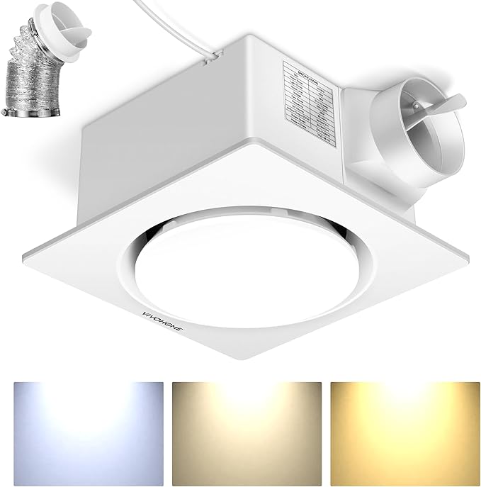 VIVOHOME Autoflow Bathroom Exhaust Fan with Light & Humidity Sensor (30-110-160CFM) - 2700K/4000K/5700K & EC Motor, Retrofit Ceiling Mount Bath Fan, No Attic Access Needed (Install Kit, 4-in Duct) by VIVOHOME