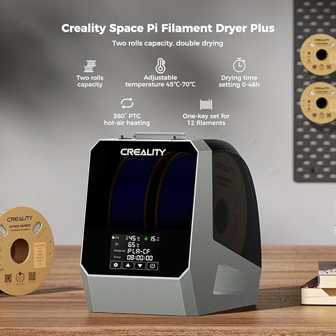 Crelity Space Pi Filament Dryer Plus, 2 Spool 3D Printer Filament Dryer Box, Double 360° Heating & Fan, Touch Screen, Holder for PLA PETG ABS TPU, 1.75/2.85/3mm - Image 4