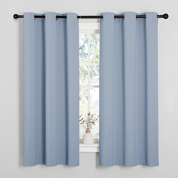NICETOWN Vintage Blue Blackout Curtains 45 inches Length for Kitchen, 2 Panels, 29" Wide, Thermal Insulated Decoration Drapes for Small Window by NICETOWN
