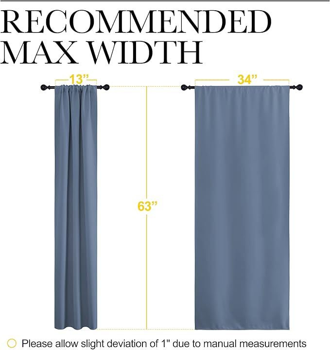 NICETOWN Bedroom Curtains, Home Decoration Solid Thermal Insulated Draperies & Drapes, Blackout Window Curtains for Kitchen (Stone Blue, 2 Panels, 34 in x 63 in (W x L)) - Image 6
