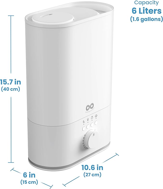 Everlasting Comfort 6L Top Fill Humidifier for Bedroom – Quiet, Easy to Fill & Clean, 60HR Runtime, Night Light, Timer, Ultrasonic Cool Mist, Auto Shut-Off, Essential Oil Compatible - White - Image 2