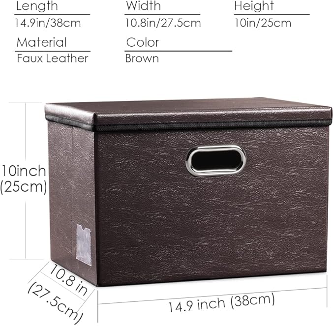 PRANDOM Foldable Storage Bins with Lids [5-Pack] Leather Fabric Collapsible Storage Boxes Organizer Containers Baskets Cube with Cover for Bedroom Closet Office Nursery Brown (14.9x10.8x10) - Image 6