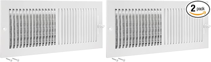 EZ-FLO 16 x 6 Inch (Duct Opening) White Air Vent Cover for Wall or Ceiling, Two-Way Ventilation Register, Solid Steel HVAC Cover, 61663 (Pack of 2) by EZ-FLO