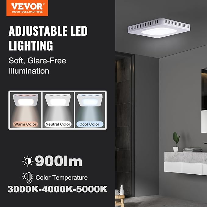 VEVOR Bathroom Exhaust Fan, 80 CFM High-Efficiency Ventilation, 1.5sones Low Noise Operation All-Copper Motor, Remote Control, Energy-Saving Bathroom Ceiling Fan, Attic Access Needed - Image 2