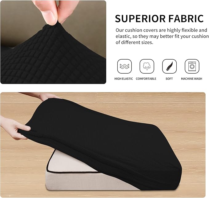 Easy-Going Stretch Individual Loveseat Couch Cushion Cover Sofa Cushion Furniture Protector Sofa slipcover Soft Flexibility with Elastic Bottom (2-Piece Loveseat Cushion Cover, Black) - Image 5