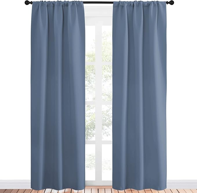 NICETOWN Blackout Curtains Window Draperies - Window Treatment Thermal Insulated Solid Room Darkening Drapes for Bedroom (Stone Blue, Set of 2 Panels, 34 by 84 inches Long) - Image 2