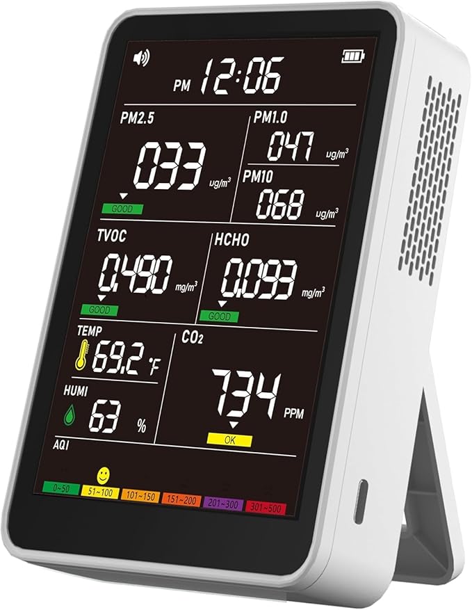 Professional Indoor Air Quality Monitor with AQI Beep Alarms, Portable Real-Time Detector for Home Cars Plants and Pets (White) - Image 9