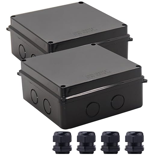 Junction Box, 2Pcs Reserved Holes Electrical Boxes Waterproof IP65 ABS Plastic Electrical Power Cord Enclosure Project Box Black 5.9 x 5.9 x 2.8 inch(150x150x70mm) by LuSumtly
