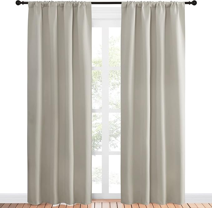 NICETOWN Blackout Curtains for Living Curtains, Room Darkening Window Curtain Panels, Easy-Care Solid Thermal Insulated Draperies/Drapes for Daughter Room (Natural, 2 Panels, 42 by 84) - Image 2