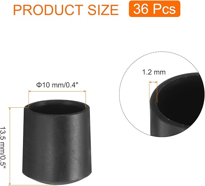 uxcell 36pcs Round Chair Leg Caps 10mm/0.4" PVC Chair Leg Floor Protectors Non-Slip Chair Feet Covers for Hardwood Floors Furniture Protectors, Black - Image 2