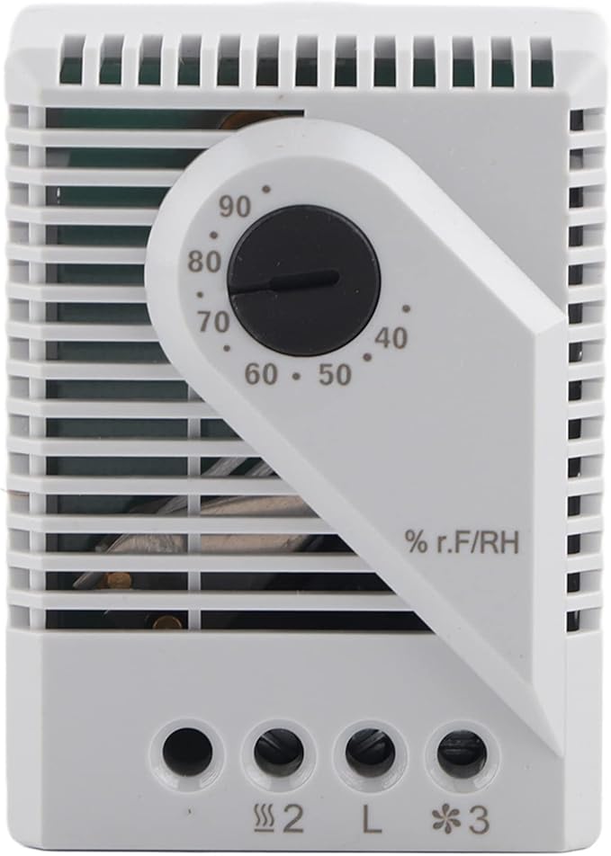 MFR012 Mechanical Humidity MFR012, Humidity Controller Hygrostat Fan Heater for TV Cabinet 12-250V Input with Back Rail Slot and PC Material Case (MFR012) by Eujgoov