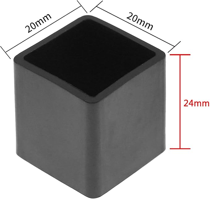 20Pcs Square Furniture Leg Caps 3/4" x 3/4" (20 x 20mm), Anti-Slip PVC Chair Leg Caps, Furniture Floor Protectors for Chair Table Sofa, Black - Image 2